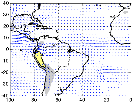 Sequías en la cuenca Amazónica peruana C SST anomalías Apr-Aug 1995 Transporte de vapor de agua (anomalía) Temperaturas más altas
