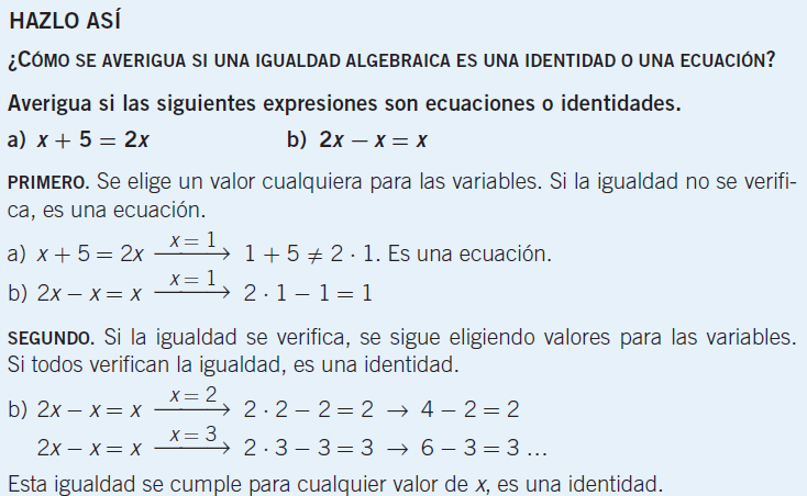 TEMA 9 ECUACIONES 1. Indica cuál de estas igualdades es una identidad o una ecuación.