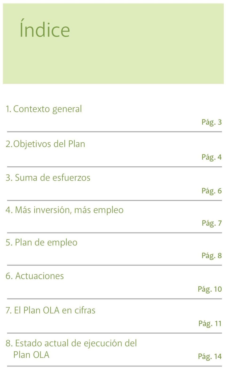 Plan de empleo 6. Actuaciones 7. El Plan OLA en cifras 8.