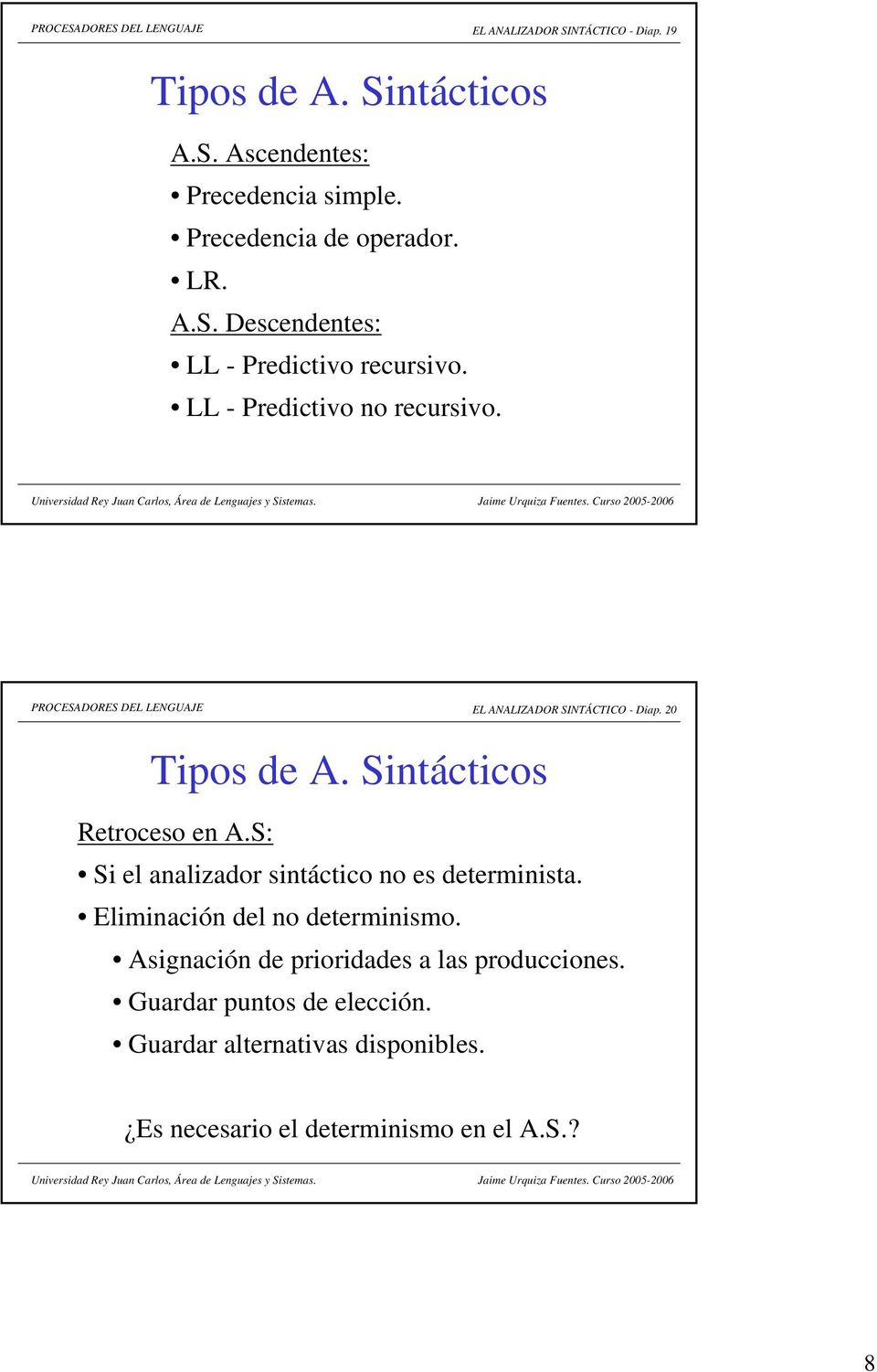 PROCESADORES DEL LENGUAJE EL ANALIZADOR SINTÁCTICO - Diap. 20 Tipos de A. Sintácticos Retroceso en A.