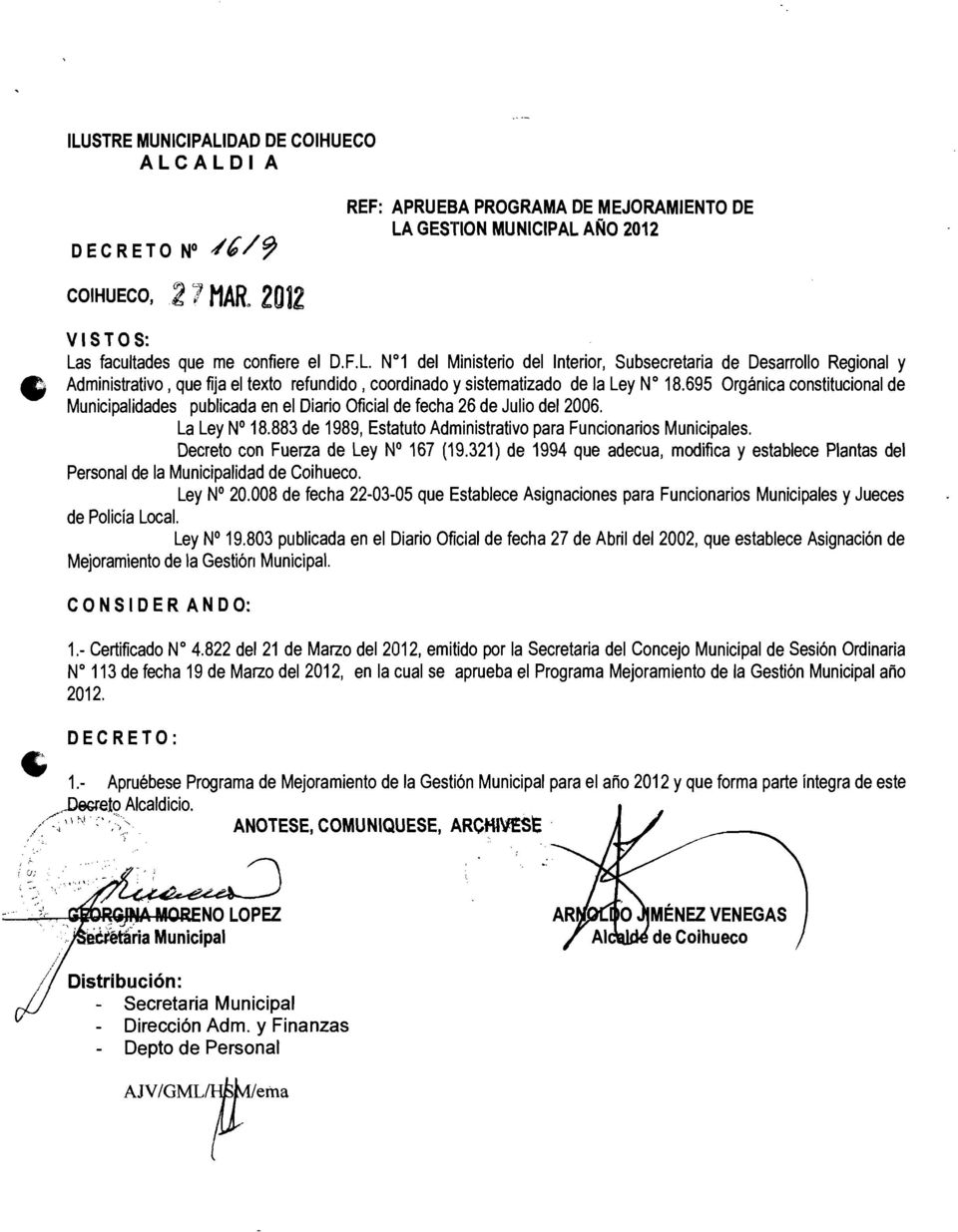 Decreto con Fuerza de Ley N 167 (19.321) de 1994 que adecua, modifica y establece Plantas del Personal de la Municipalidad de Coihueco. Ley N 20.