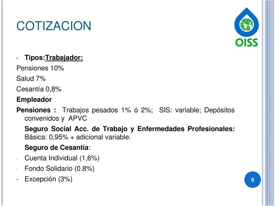 Acc. de Trabajo y Enfermedades Profesionales: Básica: 0,95% + adicional variable.