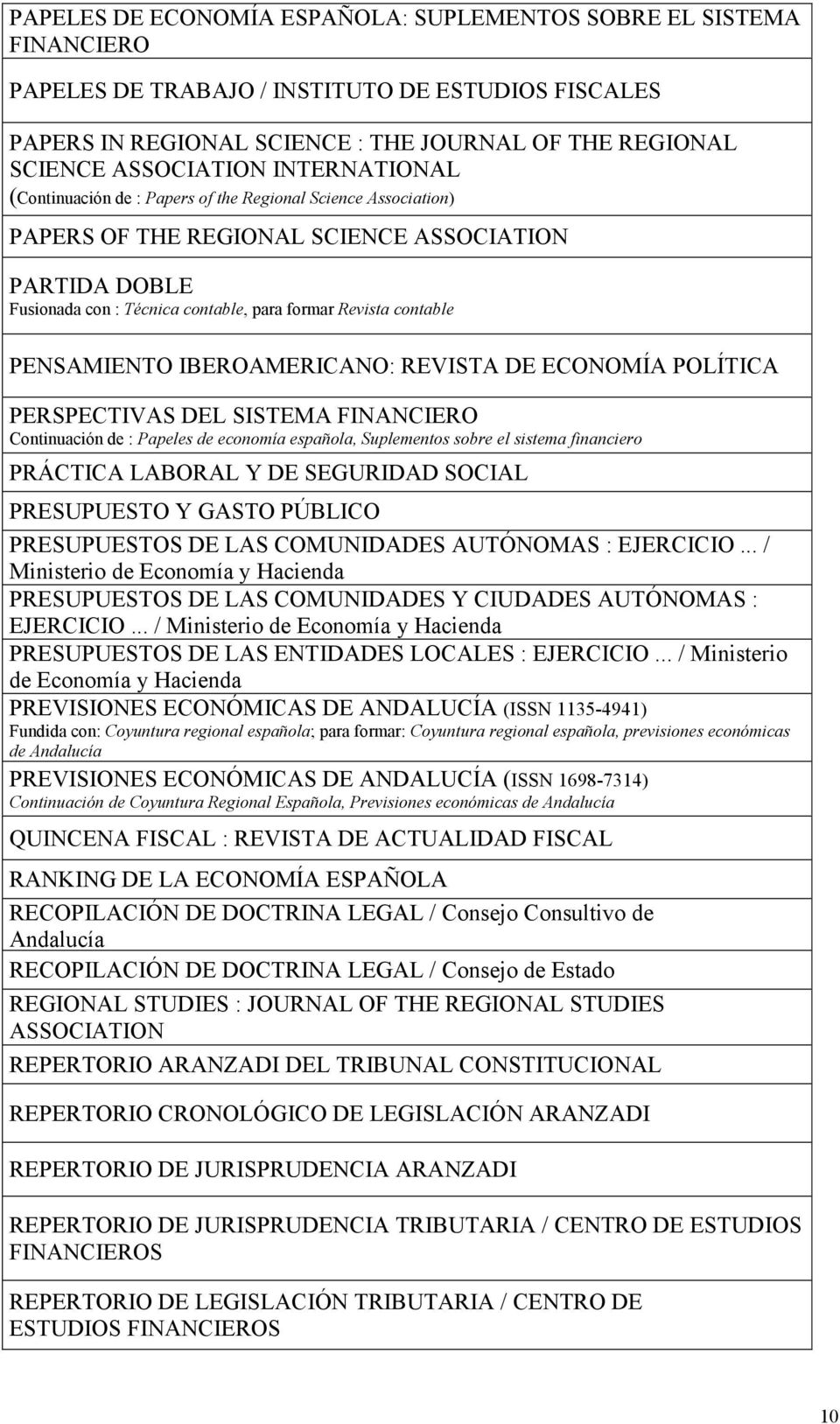 PENSAMIENTO IBEROAMERICANO: REVISTA DE ECONOMÍA POLÍTICA PERSPECTIVAS DEL SISTEMA FINANCIERO Continuación de : Papeles de economía española, Suplementos sobre el sistema financiero PRÁCTICA LABORAL Y