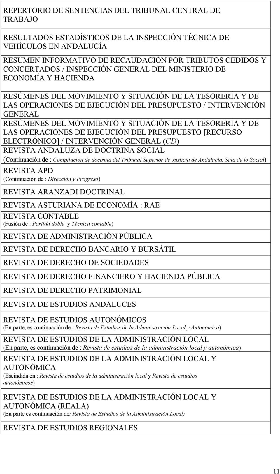 RESÚMENES DEL MOVIMIENTO Y SITUACIÓN DE LA TESORERÍA Y DE LAS OPERACIONES DE EJECUCIÓN DEL PRESUPUESTO [RECURSO ELECTRÓNICO] / INTERVENCIÓN GENERAL (CD) REVISTA ANDALUZA DE DOCTRINA SOCIAL