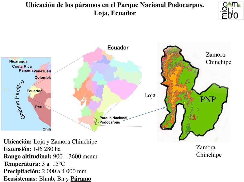Chinchipe Extensión: 146 280 ha Rango altitudinal: 900 3600 msnm
