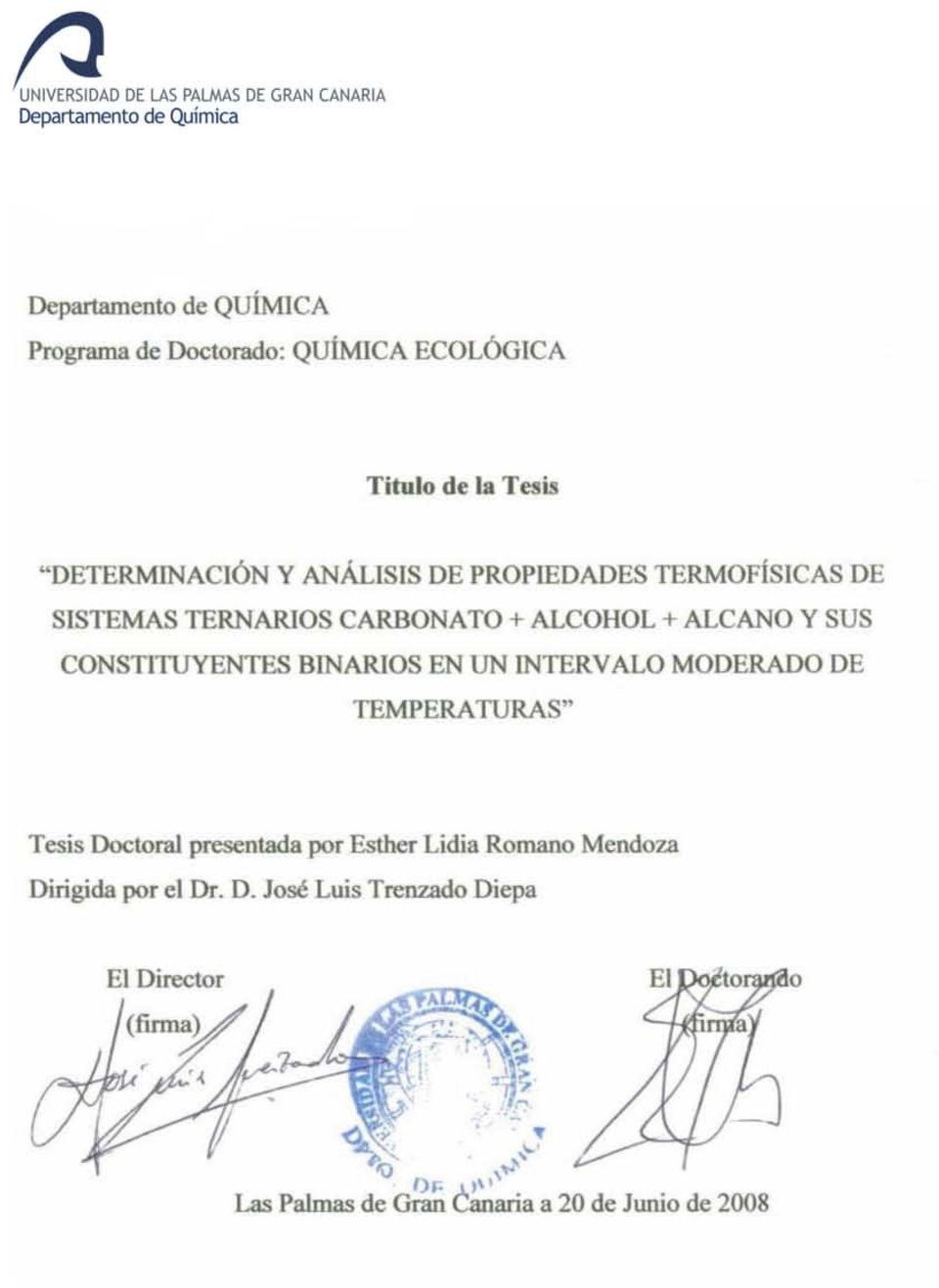 ALCOOL + ALCANO y U CON TITUYENTES BINARIO UN INTERVALO MODERADO DE TEMPERATURA " Tess Doctoral presentada por