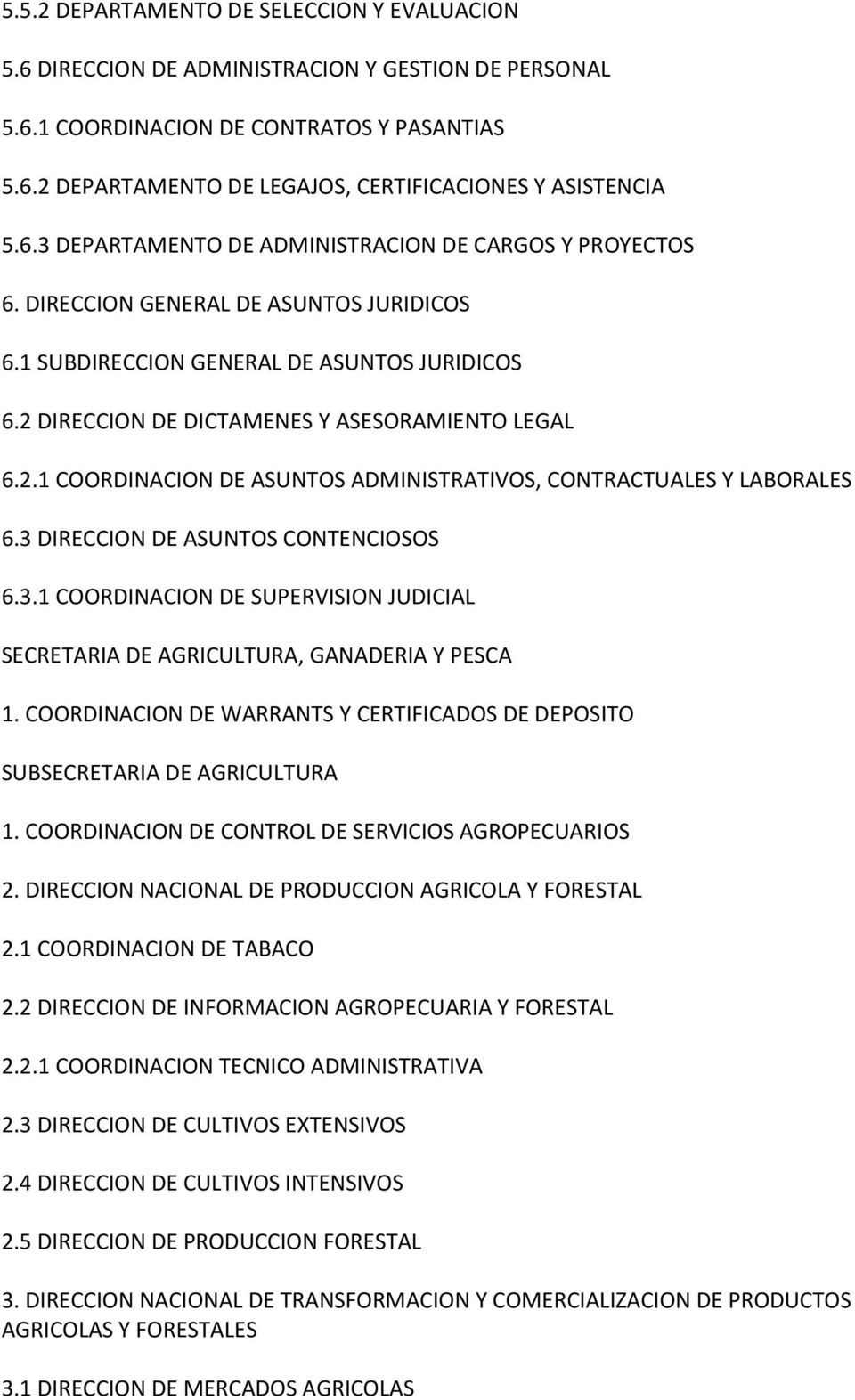 DIRECCION DE DICTAMENES Y ASESORAMIENTO LEGAL 6.2.1 COORDINACION DE ASUNTOS ADMINISTRATIVOS, CONTRACTUALES Y LABORALES 6.3 