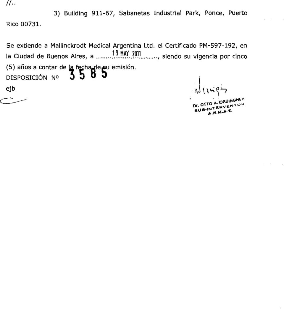 el Certificado PM-597-192, en 1 a C. 1U d a d d e B uenos A' 1res, a.
