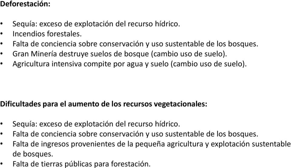 Agricultura intensiva compite por agua y suelo (cambio uso de suelo).