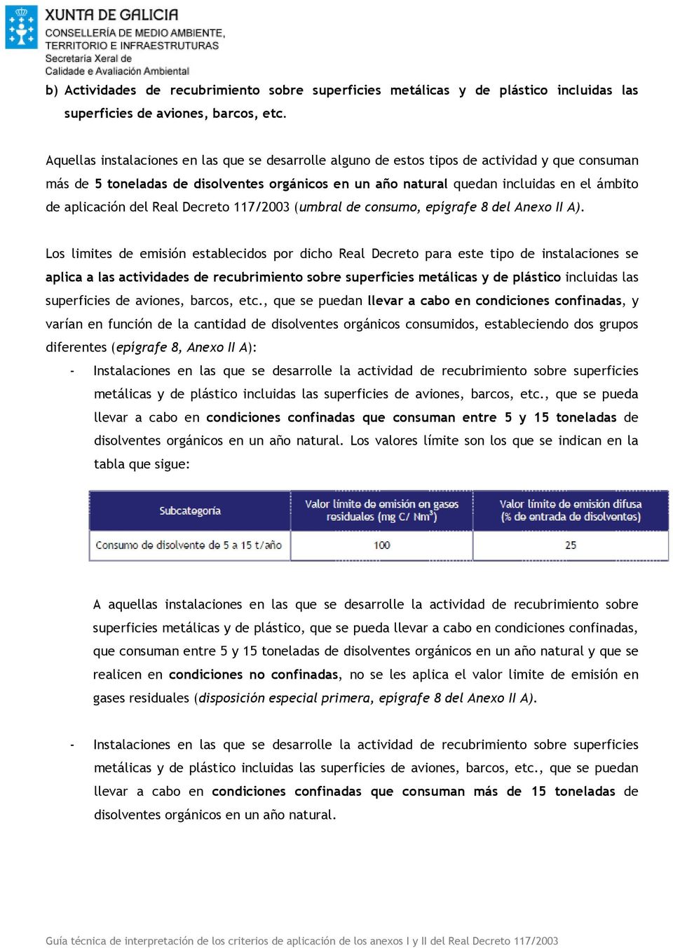 aplicación del Real Decreto 117/2003 (umbral de consumo, epígrafe 8 del Anexo II A).