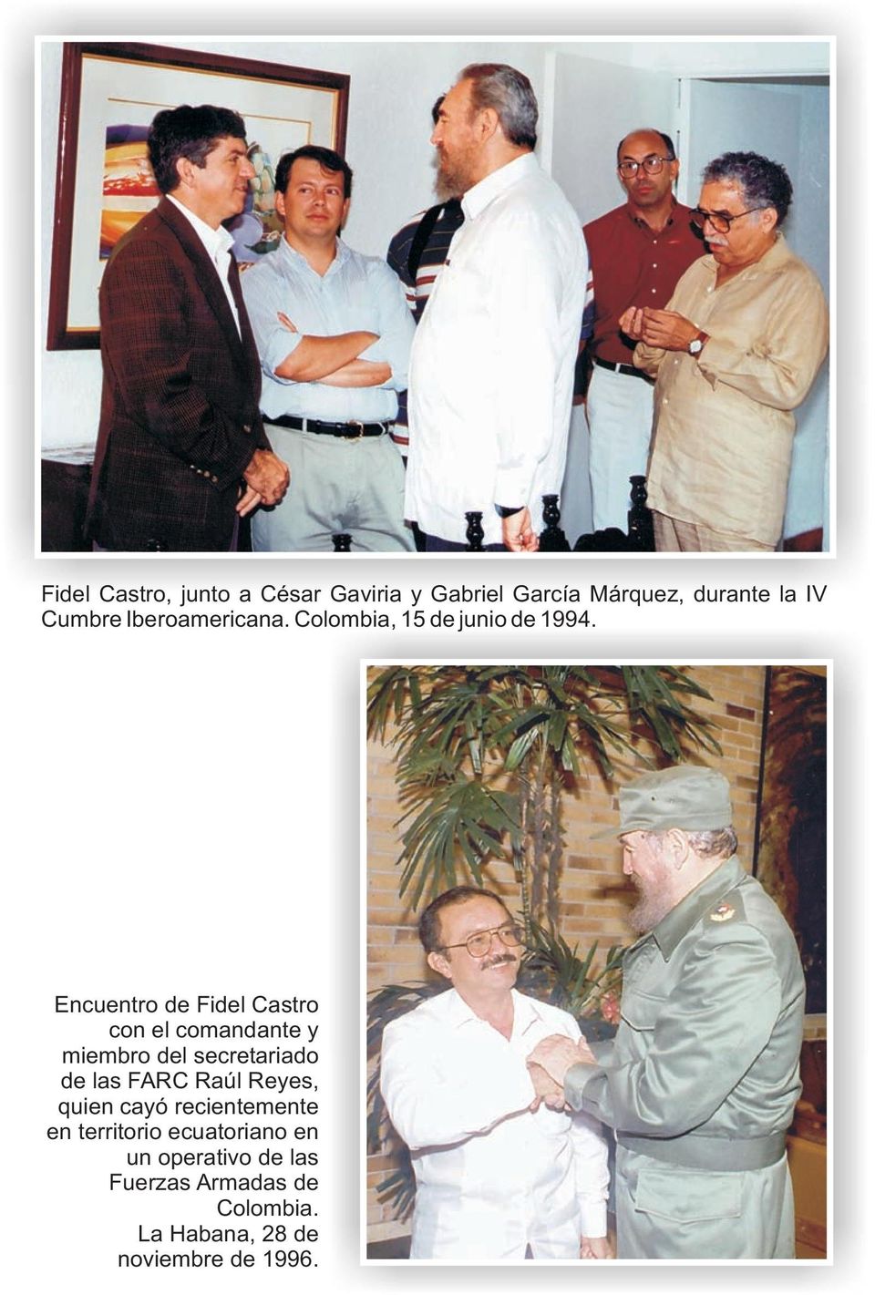 Encuentro de Fidel Castro con el comandante y miembro del secretariado de las FARC Raúl