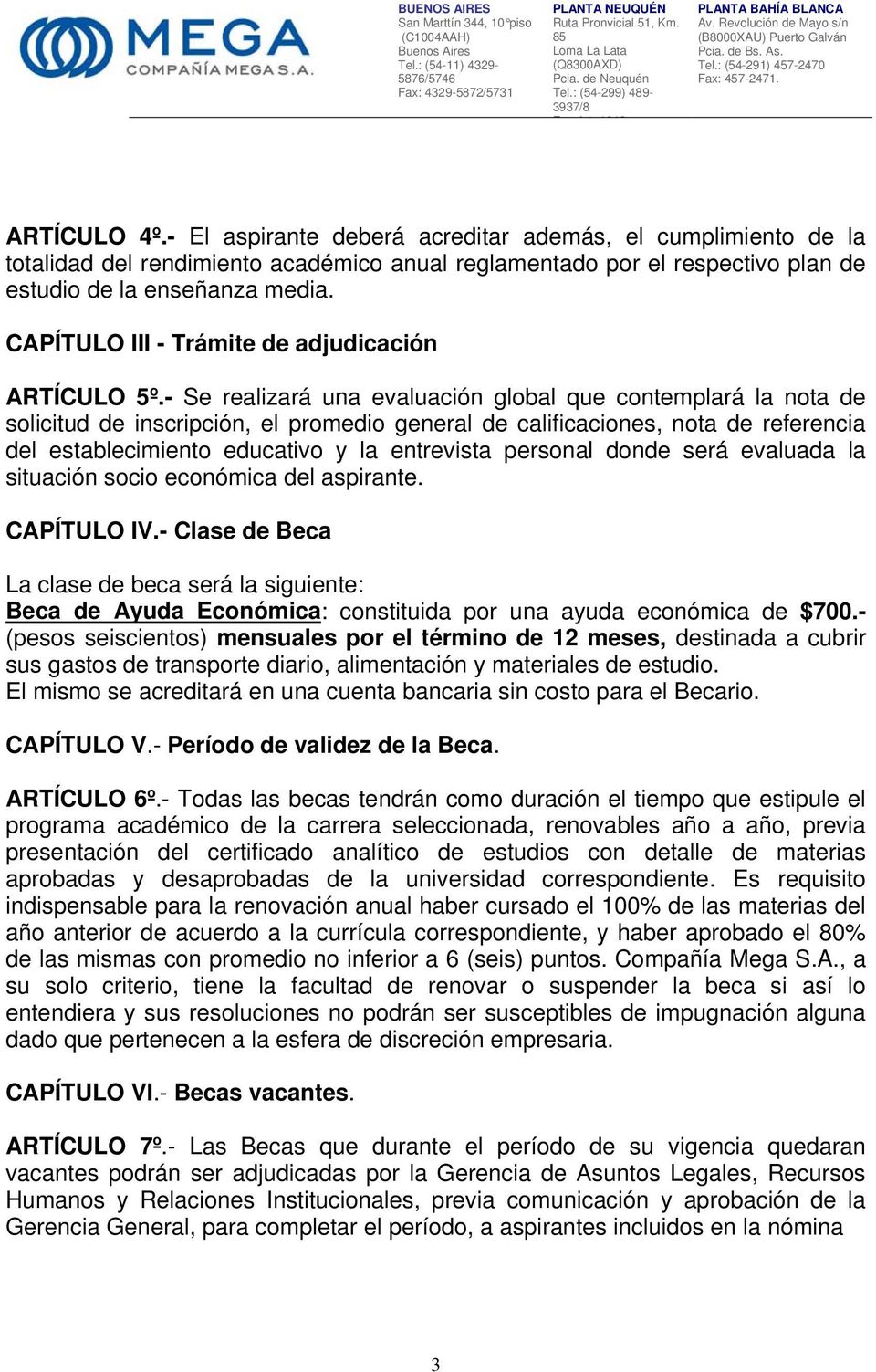 CAPÍTULO III - Trámite de adjudicación ARTÍCULO 5º.