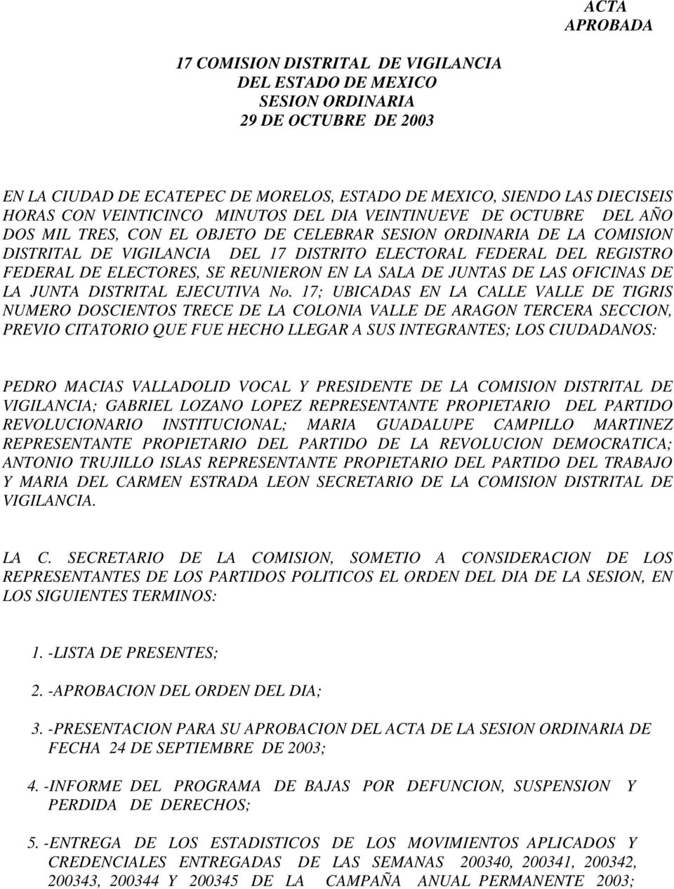 REGISTRO FEDERAL DE ELECTORES, SE REUNIERON EN LA SALA DE JUNTAS DE LAS OFICINAS DE LA JUNTA DISTRITAL EJECUTIVA No.