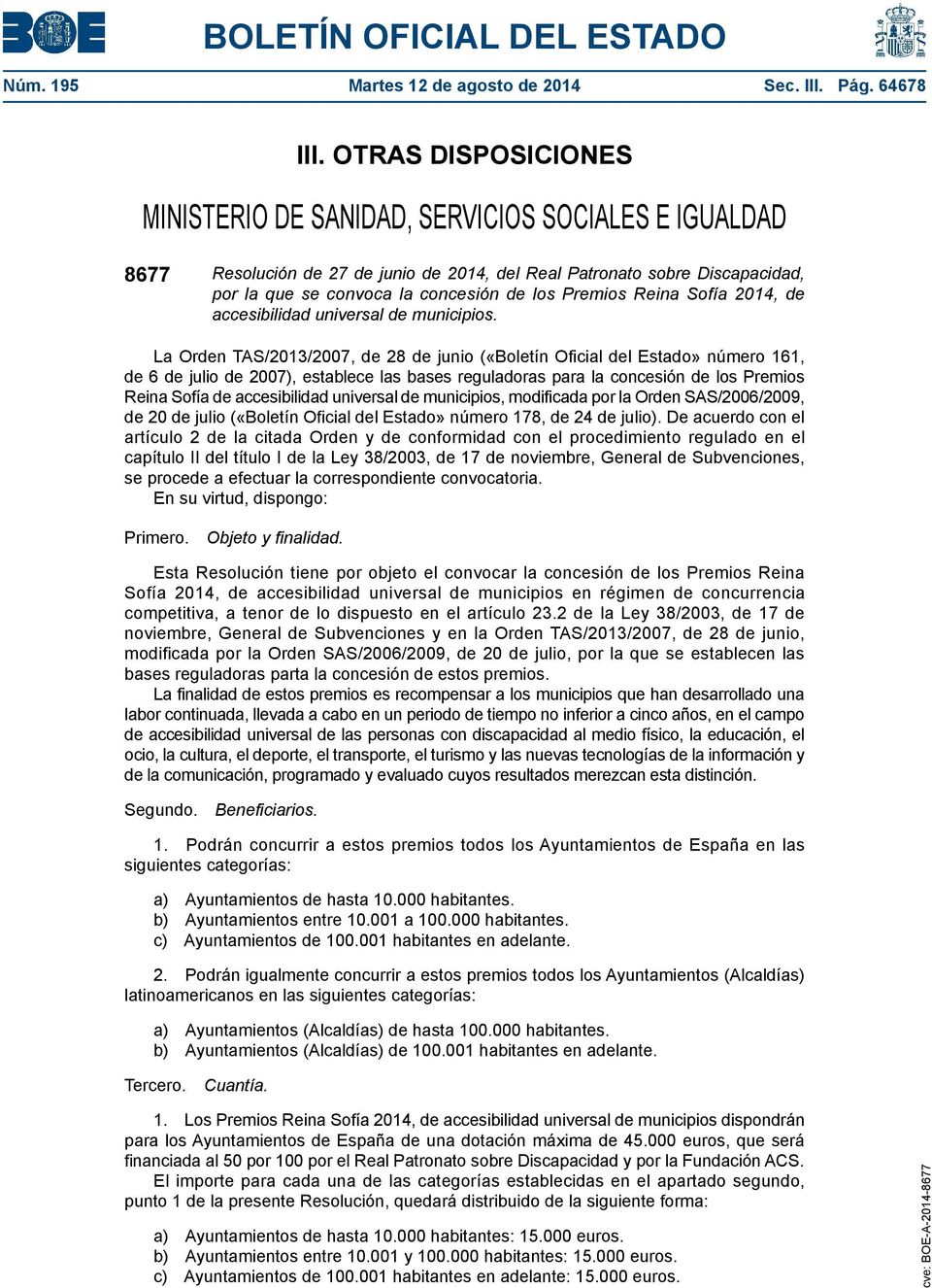 Premios Reina Sofía 2014, de accesibilidad universal de municipios.