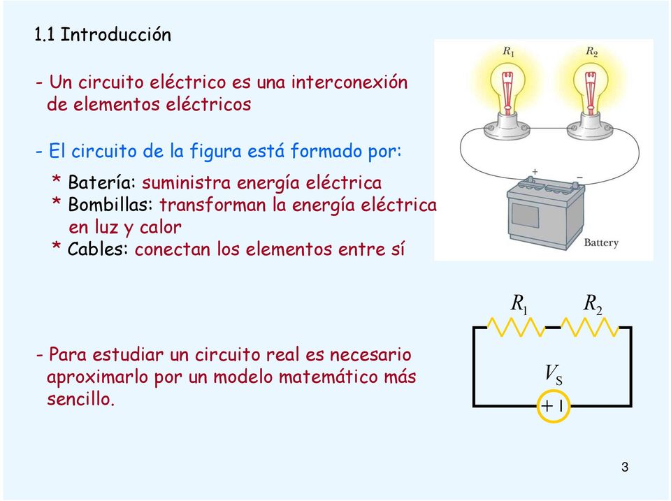 transforman la energía eléctrca en luz y calor * Cables: conectan los elementos entre