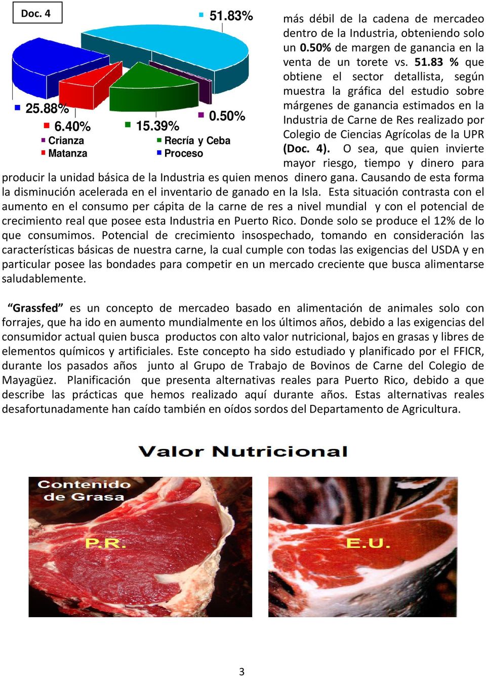 83 % que obtiene el sector detallista, según muestra la gráfica del estudio sobre márgenes de ganancia estimados en la Industria de Carne de Res realizado por Colegio de Ciencias Agrícolas de la UPR