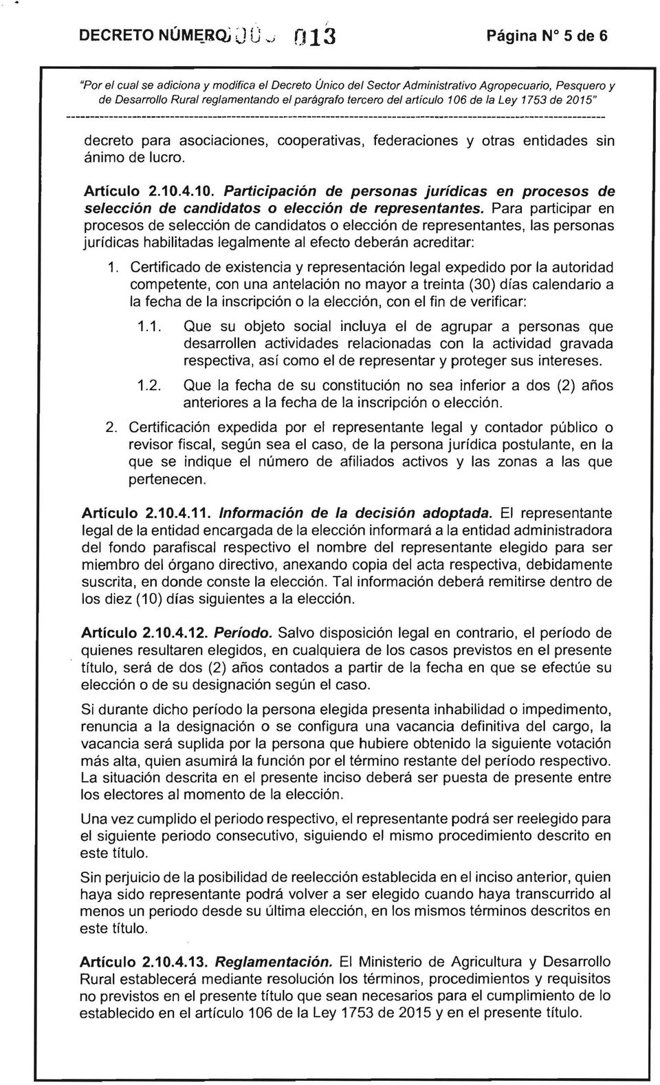 de la Ley 1753 de 2015" decreto para asociaciones, cooperativas, federaciones y otras entidades sin ánimo de lucro. Artículo 2.10.