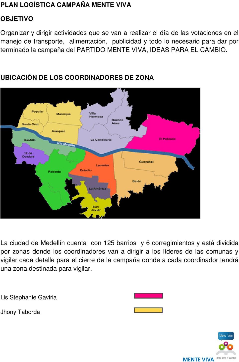 UBICACIÓN DE LOS COORDINADORES DE ZONA La ciudad de Medellín cuenta con 125 barrios y 6 corregimientos y está dividida por zonas donde los