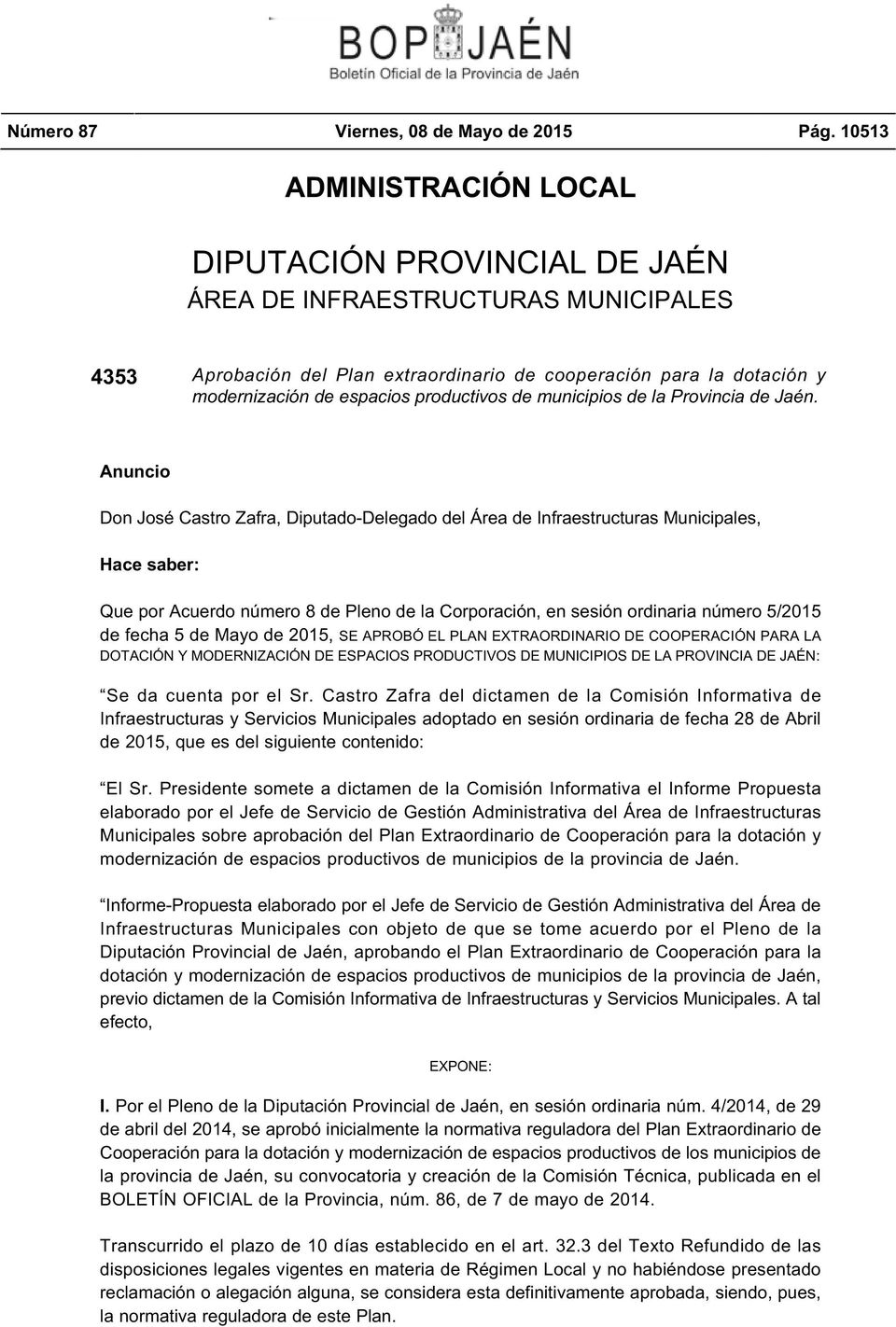 productivos de municipios de la Provincia de Jaén.