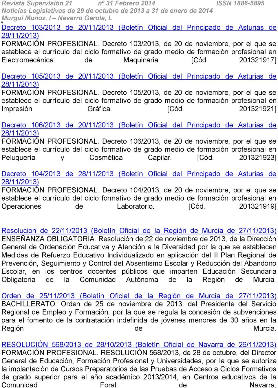 201321917] Decreto 105/2013 de 20/11/2013 (Boletín Oficial del Principado de Asturias de 28/11/2013) FORMACIÓN PROFESIONAL.