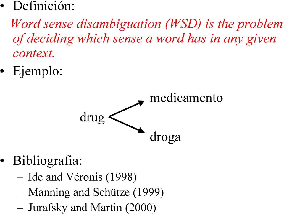 Ejemplo: drug Bibliografia: Ide and Véronis (1998) Manning