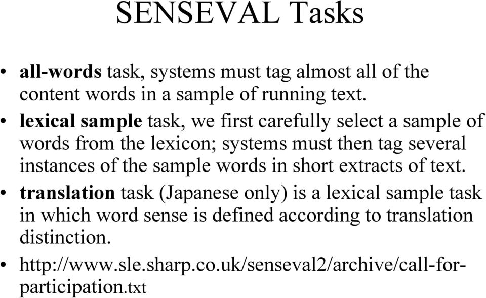 instances of the sample words in short extracts of text.