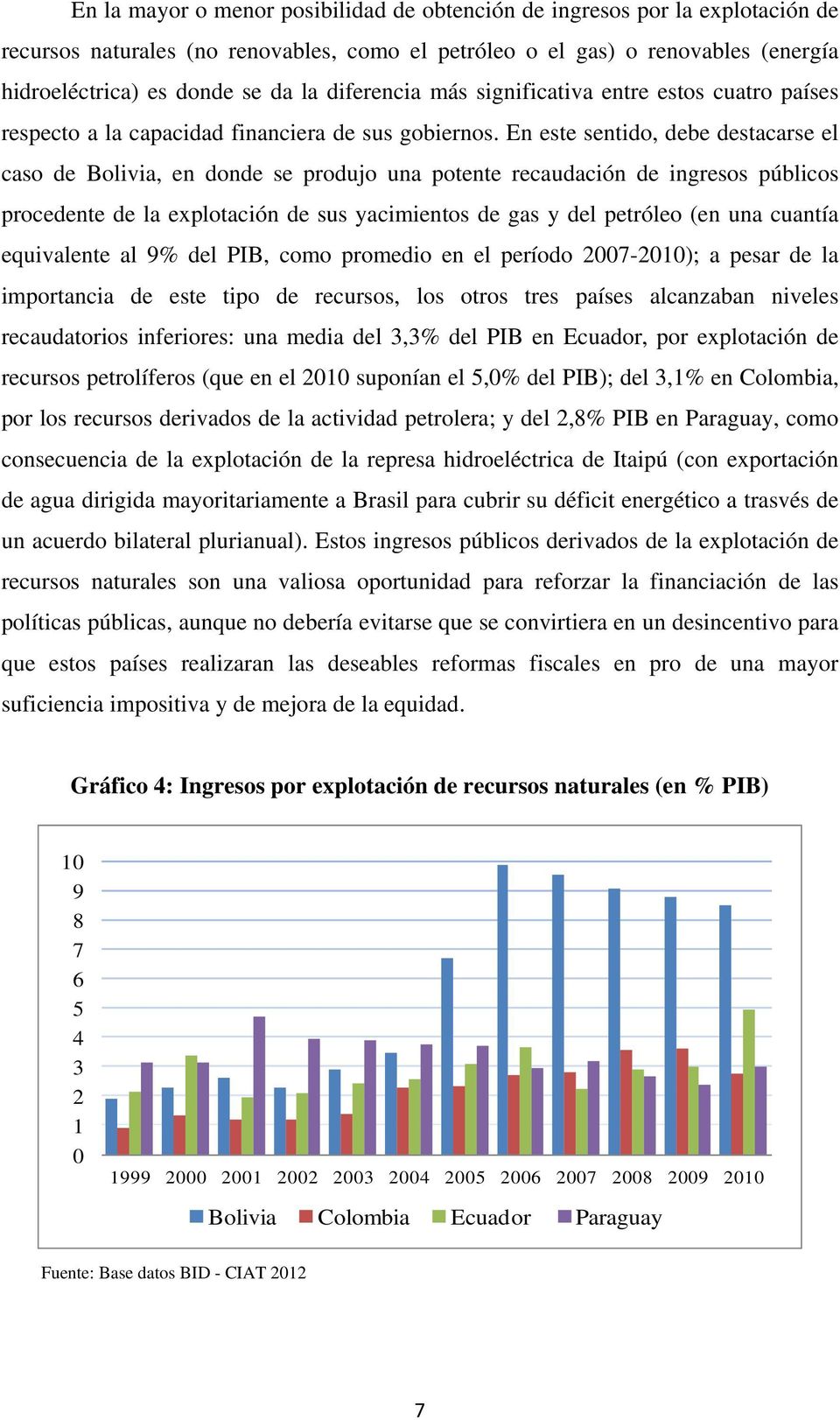 En este sentido, debe destacarse el caso de Bolivia, en donde se produjo una potente recaudación de ingresos públicos procedente de la explotación de sus yacimientos de gas y del petróleo (en una