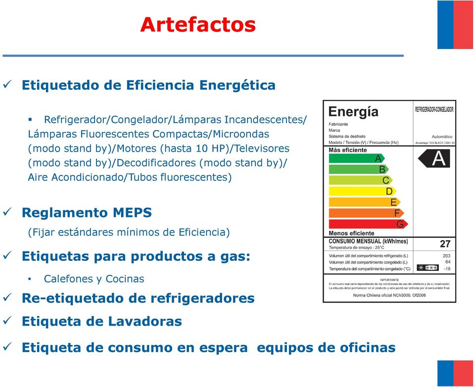 Aire Acondicionado/Tubos fluorescentes) Reglamento MEPS (Fijar estándares mínimos de Eficiencia) Etiquetas para productos