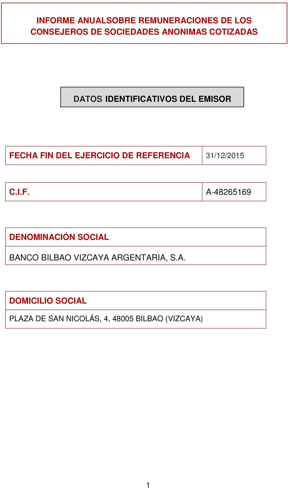 REFERENCIA 31/12/2015 C.I.F. A-48265169 DENOMINACIÓN SOCIAL BANCO BILBAO VIZCAYA ARGENTARIA, S.