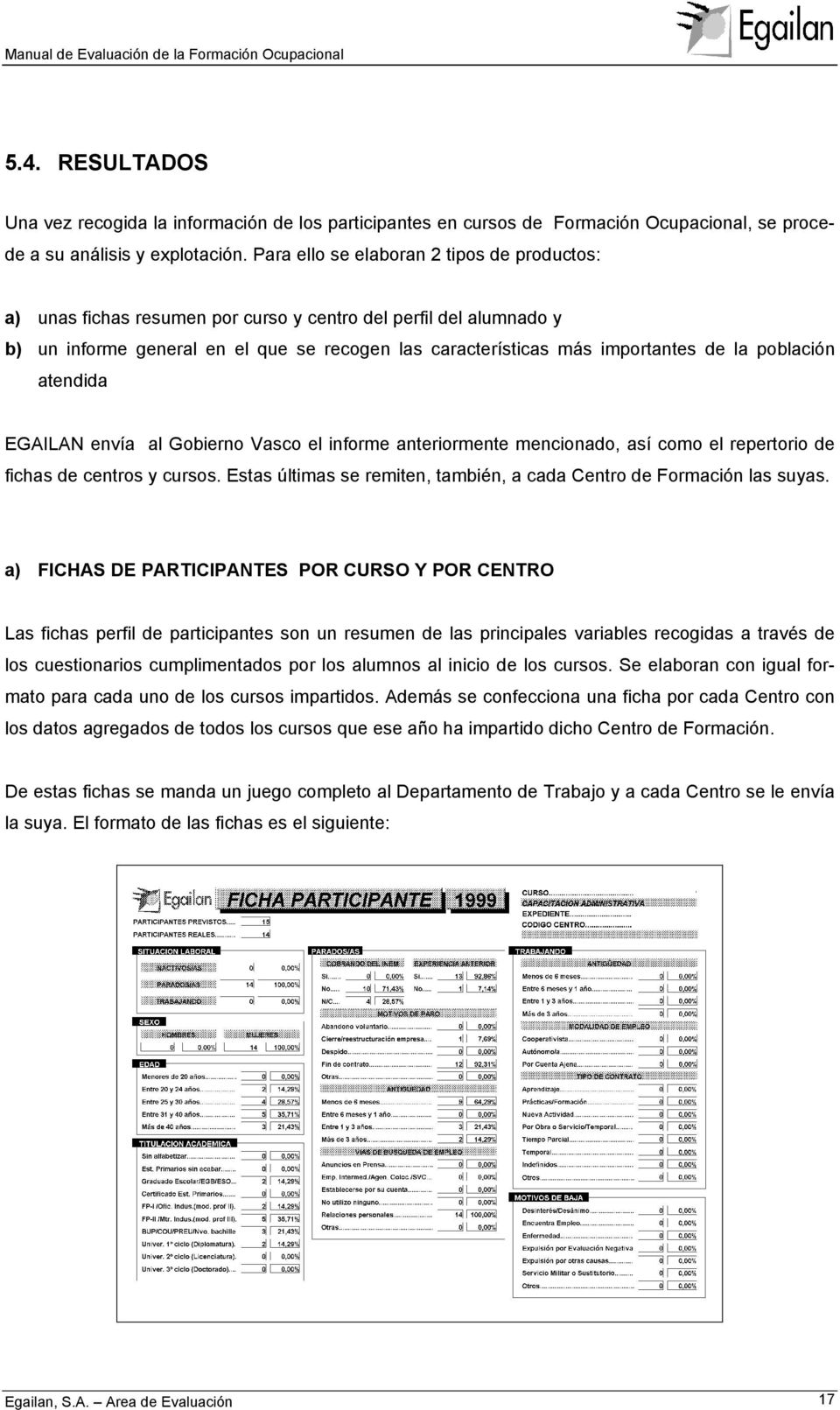 población atendida EGAILAN envía al Gobierno Vasco el informe anteriormente mencionado, así como el repertorio de fichas de centros y cursos.