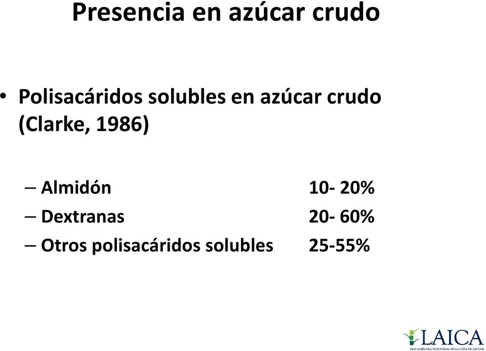 crudo (Clarke, 1986) Almidón 10-20%