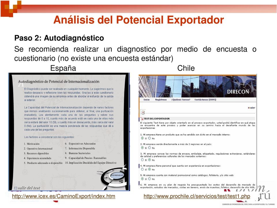 cuestionario (no existe una encuesta estándar) España Chile