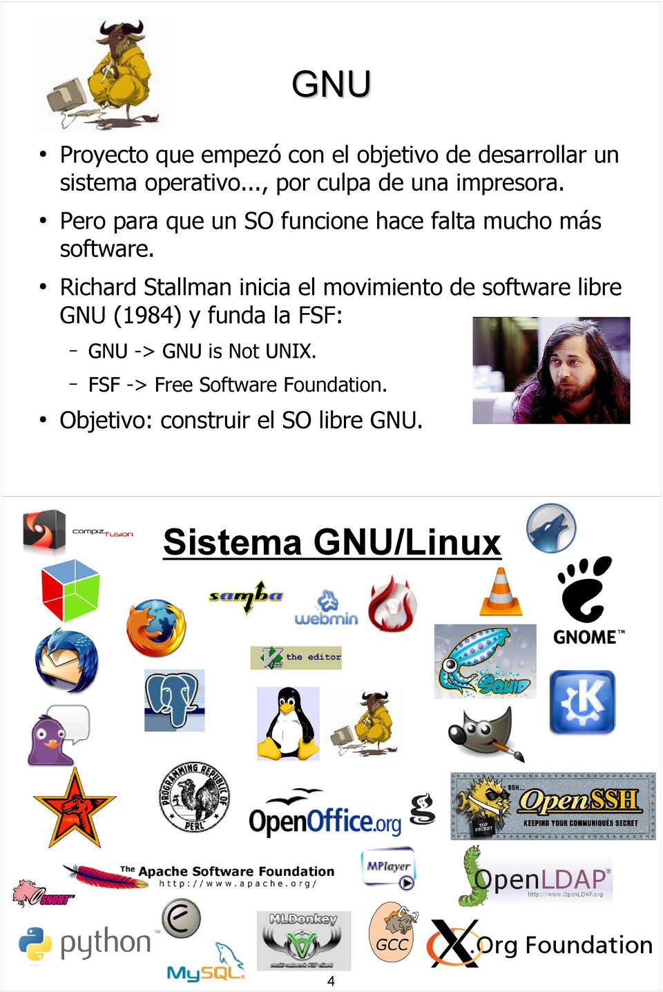 Richard Stallman inicia el movimiento de software libre GNU (1984) y funda la FSF: GNU ->