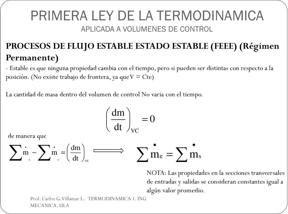 (No xist trabajo d frontra, ya qu V = Ct) La cantidad d masa dntro dl volumn d control No varia con l timpo.