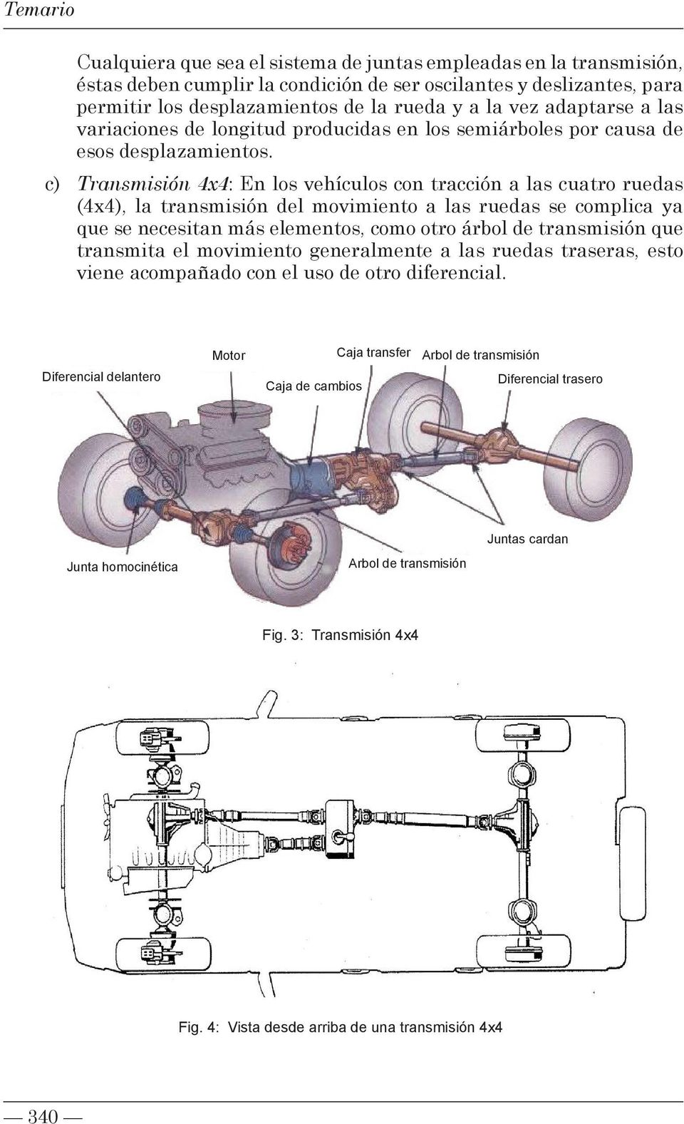 c) Transmisión 4x4: En los vehículos con tracción a las cuatro ruedas (4x4), la transmisión del movimiento a las ruedas se complica ya que se necesitan más elementos, como otro árbol de transmisión