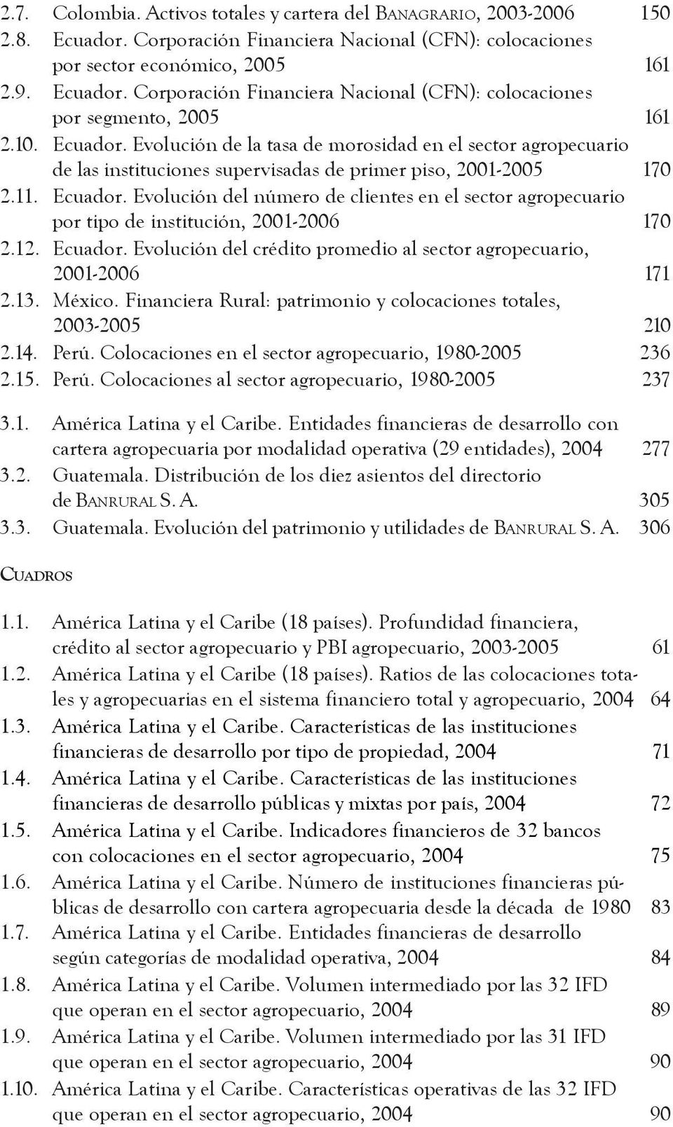 12. Ecuador. Evolución del crédito promedio al sector agropecuario, 2001-2006 171 2.13. México. Financiera Rural: patrimonio y colocaciones totales, 2003-2005 210 2.14. Perú.