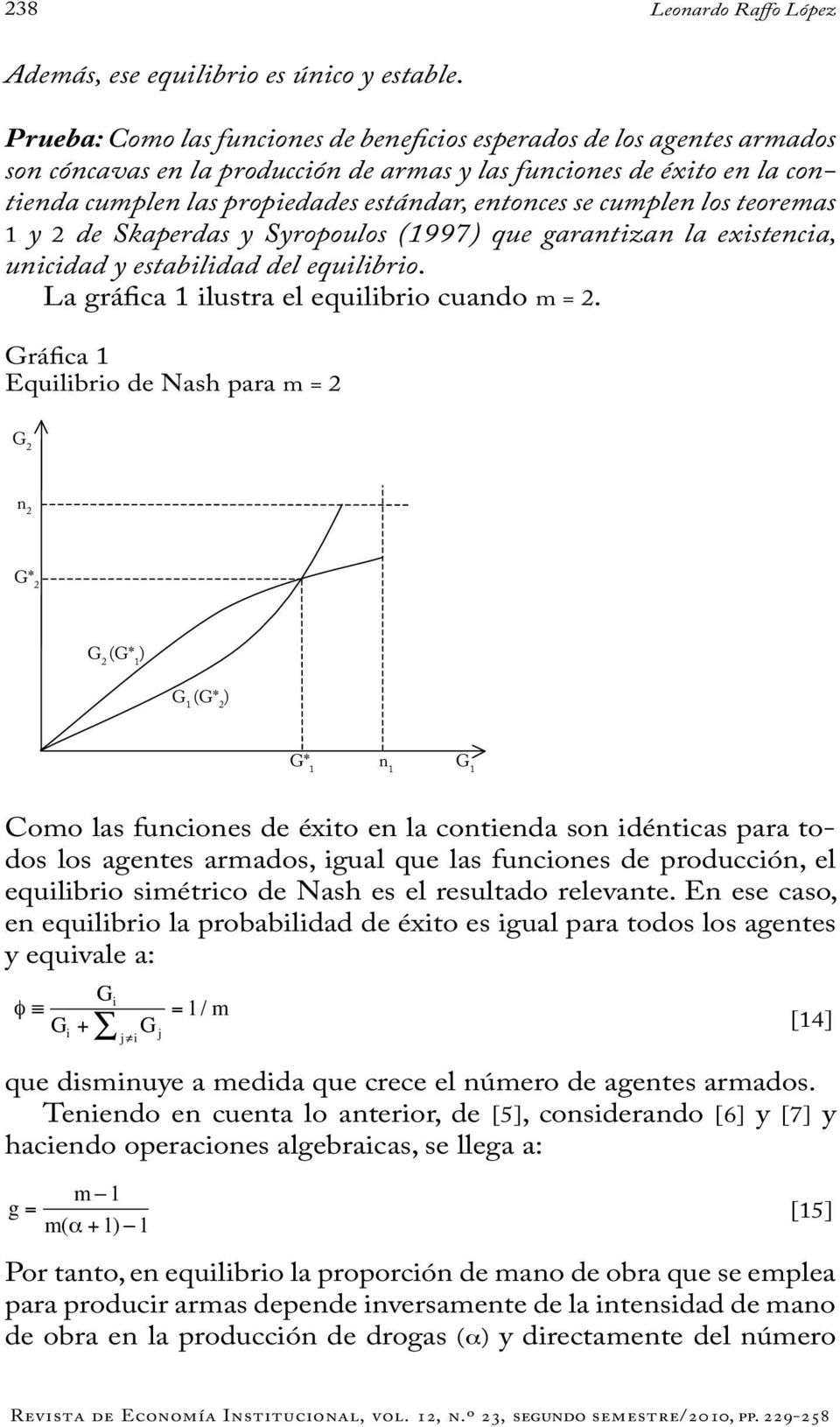 teoremas y 2 de Skaerdas y Syrooulos (997 que garantzan la exstenca, uncdad y establdad del equlbro. La gráfca lustra el equlbro cuando m 2.