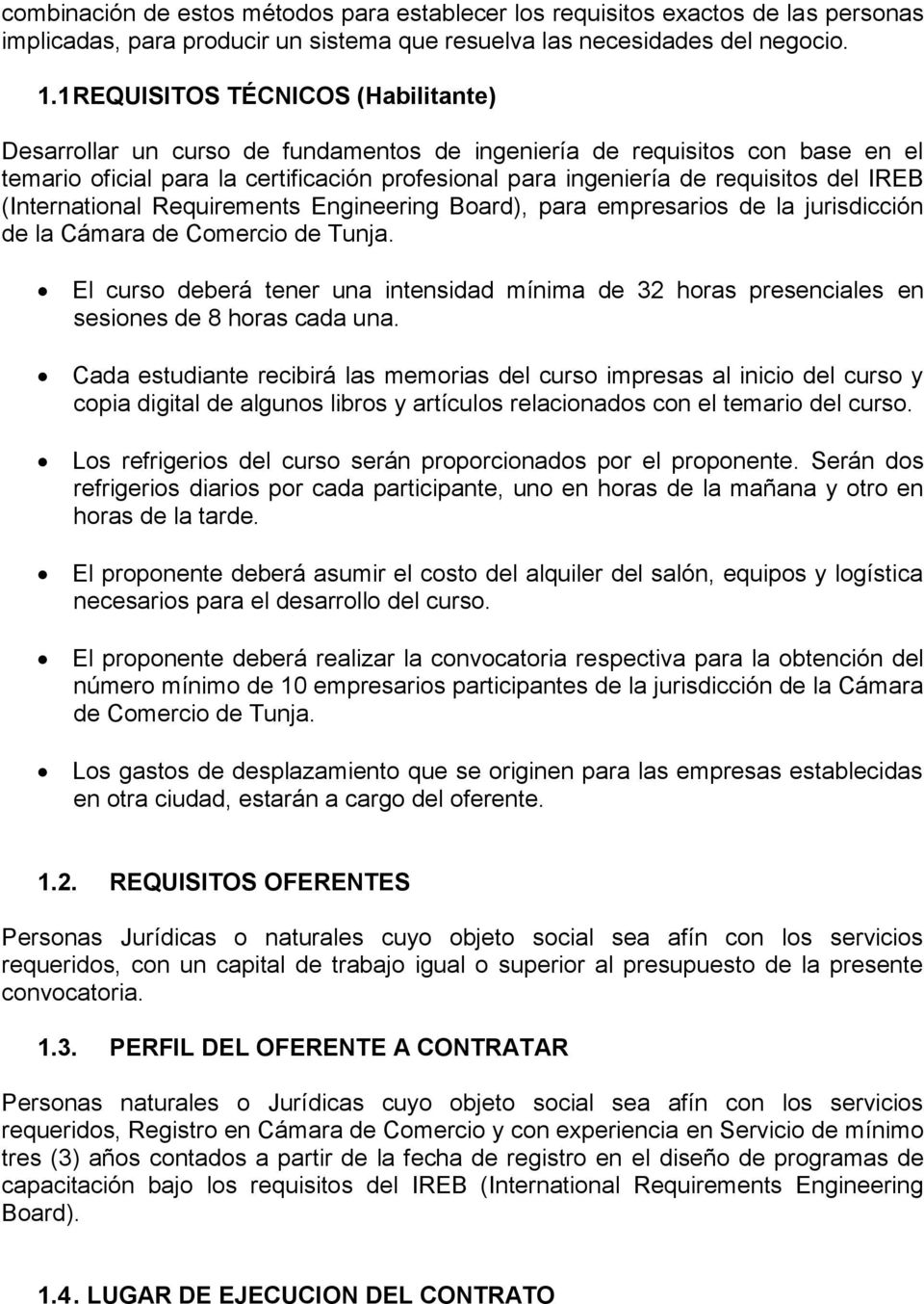 IREB (International Requirements Engineering Board), para empresarios de la jurisdicción de la Cámara de Comercio de Tunja.
