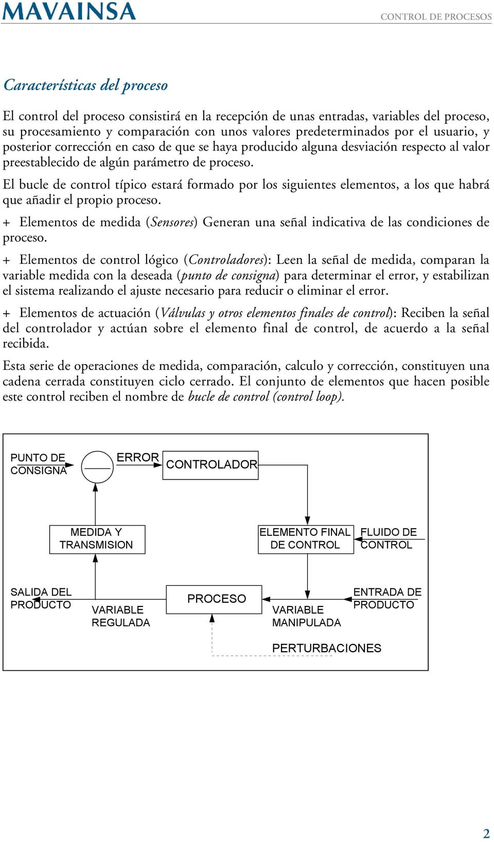 El bucle de control típico estará formado por los siguientes elementos, a los que habrá que añadir el propio proceso.