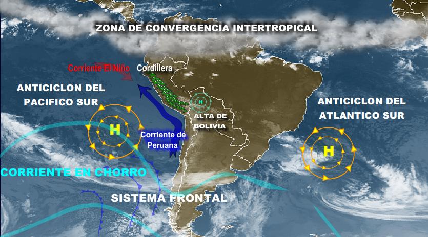 Sistema meteorológico en Sudamérica masa