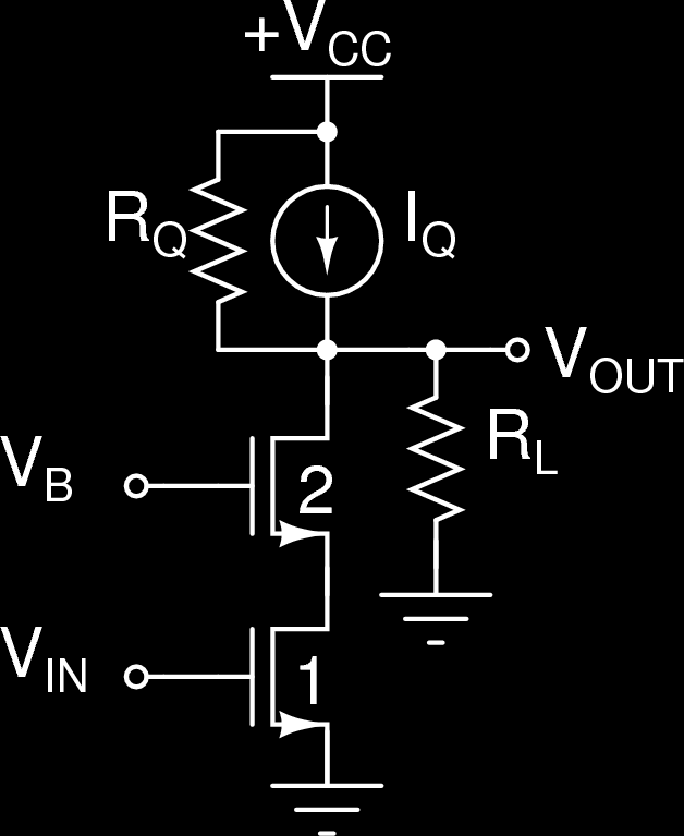 Tema 4: Varios Transistores Configuraciones típicas CMOS: Configuración Cascode Uso similar al equivalente BJT. Notas Tensión de polarización independiente, VB.