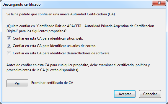 Certificado RAIZ de la Autoridad de Certificación Luego seleccionar Aceptar.