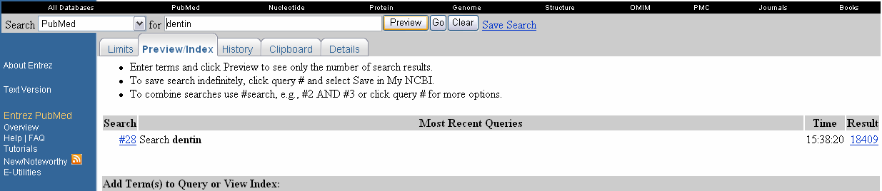 Preview PubMed - Funciones adicionales Presenta con anticipación el número de resultados de las búsqueda antes de mostrar las