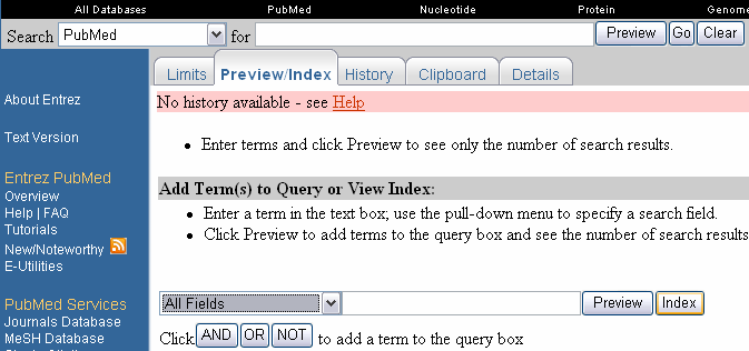 Index PubMed - Funciones adicionales Permite ver listas de términos dentro de un campo determinado.