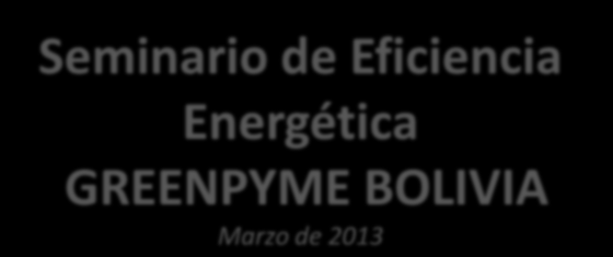 Seminario de Eficiencia Energética GREENPYME BOLIVIA Marzo de 2013 AGENDA 1.