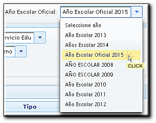 Por otra parte se encuentra el filtro Año Escolar Oficial y los filtros correspondientes a las secciones.