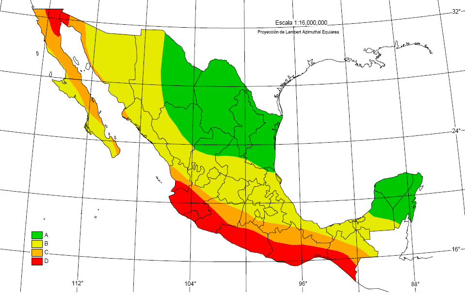En caso de que no se hayan realizado estudios para determinar la sismicidad a la que está sometido el establecimiento de salud, se utilizará el mapa de la Regionalización Sísmica de México que ha