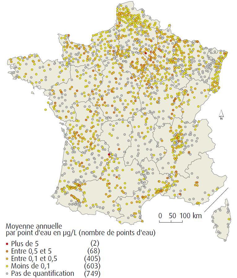 Contaminacion de las aguas por plaguicidas en Francia (datos 2007, SoS 2010) En 2007: 91% de las aguas superficiales son contaminadas