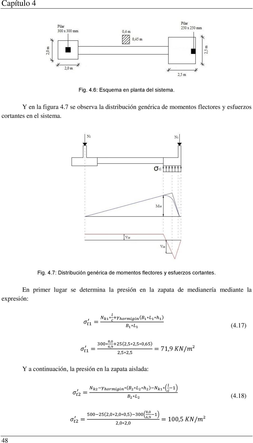 Fig. 4.7: Distribución genérica de momentos flectores y esfuerzos cortantes.