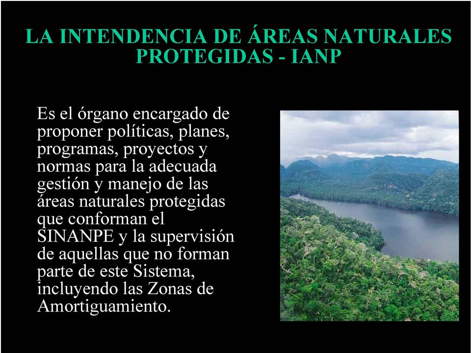 y manejo de las áreas naturales protegidas que conforman el SINANPE y la
